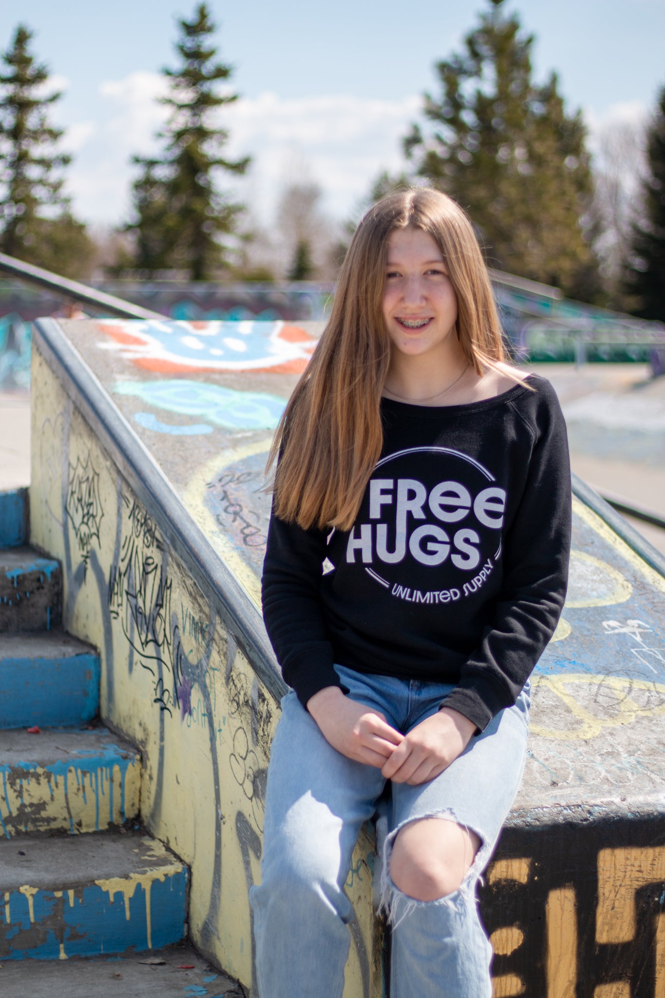 Free Hugs Womens Wide Neck Sweatshirt