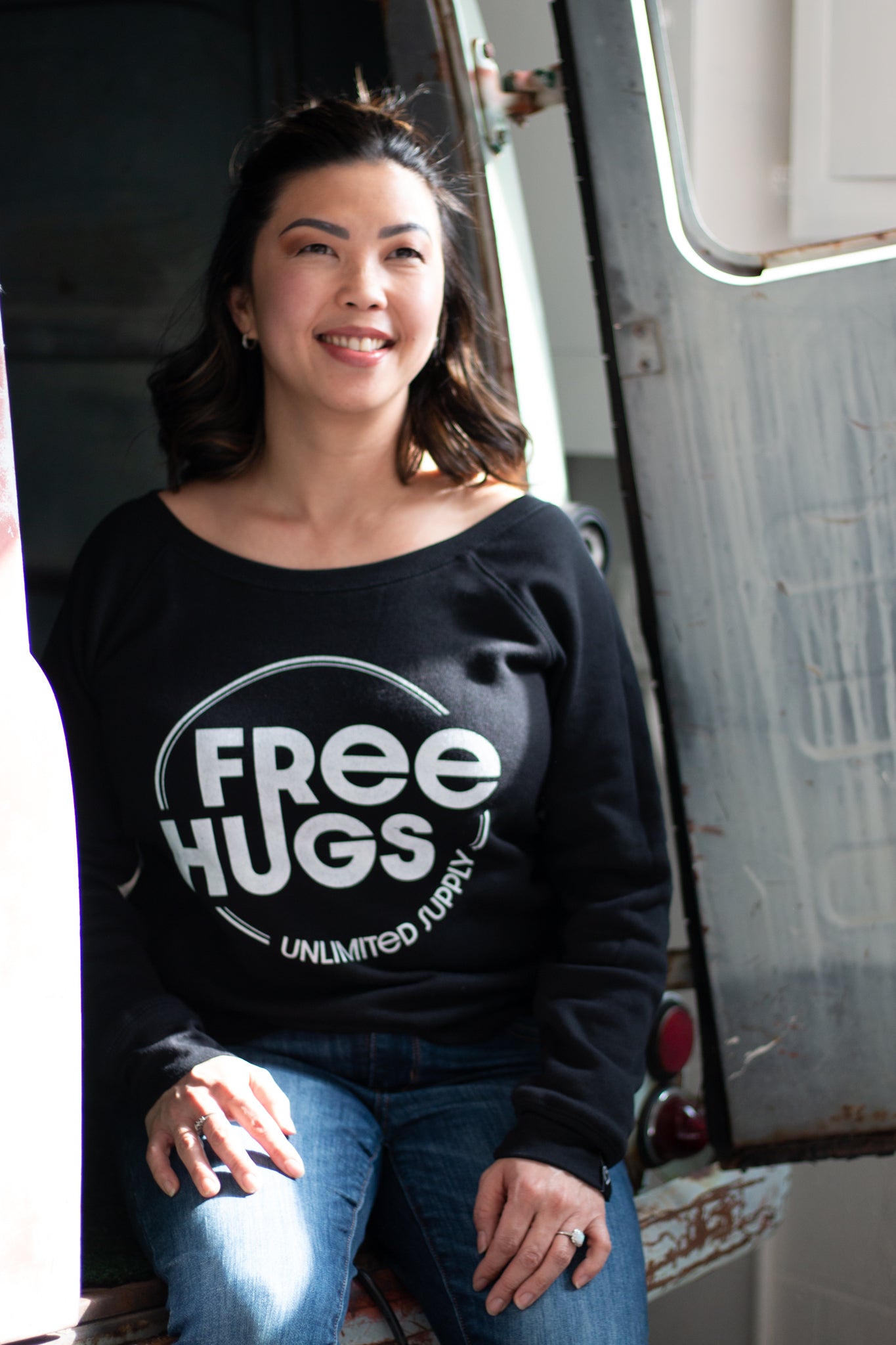 Free Hugs Womens Wide Neck Sweatshirt